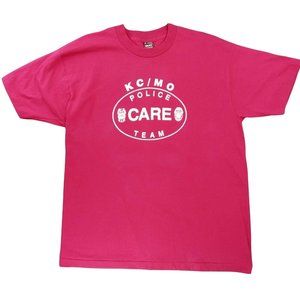 Vintage Kansas City KCMO Police Care Team T-Shirt Men's XL Pink White Law Badge